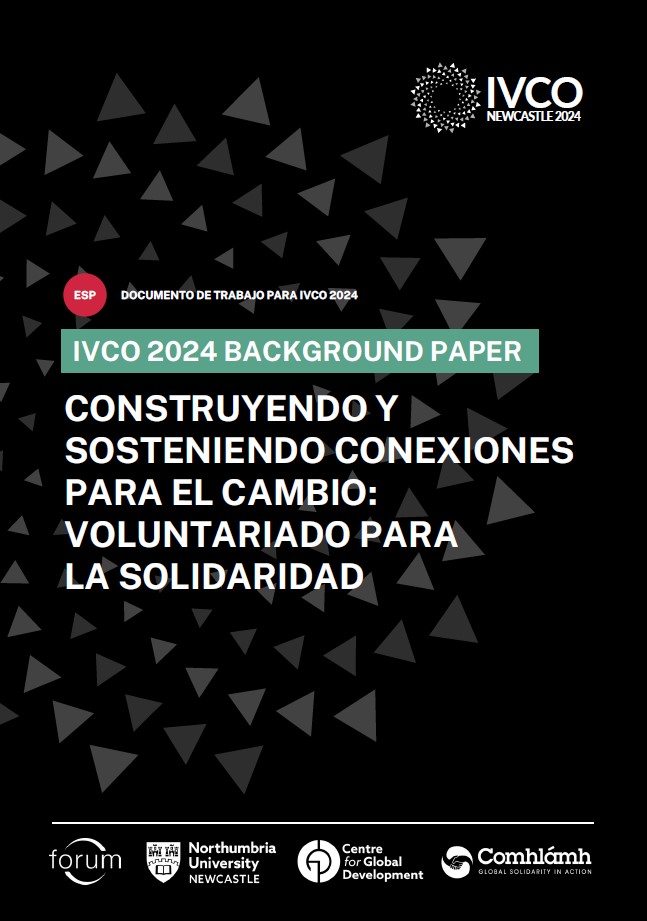 Cover Page of Background Paper, including IVCO 2024 logo and the paper's title in Spanish "Construyendo y sosteniendo conexiones para el cambio: Voluntariado para la solidaridad"